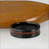 New Fashion 8mm Offset Flat Brushed Grooved Wood Inlay Tungsten Carbide Comfort Fit Wedding Band - Engagement Ring