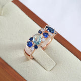 Superb Full AAA Zircon Crystals Double Blue Design Luxury Filled 14K Rose Gold Party Matching Fashion Jewelry Rings