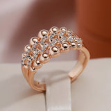 Luxury Double Metal Beads Rolled 14K Rose Gold Chain AAA Zircon Diamonds Rings for Women Personality Trendy Jewelry