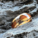 Amazing 8mm Deep Rosewood Wood Inlay Black Tungsten Domed Fashion Engagement Wedding Ring for Men and Women