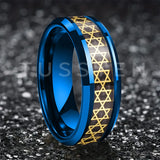 High Quality Inlaid with Golden Hexagram Star 8mm Men's  Comfortable Fit Rings - Men's Tungsten Wedding Bands