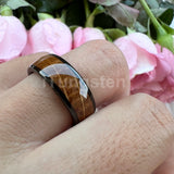 Cool Whiskey Barrel Oak Wood Domed Polished 8mm Tungsten Comfort Fit Engagement Wedding Band for Men Women