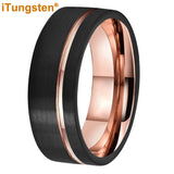 Terrific Offset Groove Brushed Finish 6mm 8mm Mens Womens Tungsten Carbide Ring Comfort Fit Wedding Bands