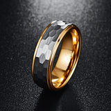 Splendid Hammered Finish Gold Plating Edge Men's 8mm Tungsten Carbide Ring Wedding Band