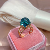 New Unusual Emerald Ball Cut 14K Filled Rose Gold AAA Zircon Crystal Crown Ring for Women Elegant Party Fine Jewelry