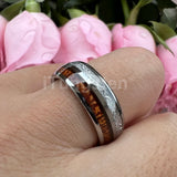 Koa Wood Meteorite Inlay  8mm Fashion Jewelry Tungsten Rings for Men Women Comfort Fit Engagement Wedding Band
