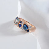 Superb Full AAA Zircon Crystals Double Blue Design Luxury Filled 14K Rose Gold Party Matching Fashion Jewelry Rings