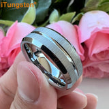 Popular Grooved Brushed Beveled Finish 6mm 8mm Classic Wedding Band Men Women Tungsten Carbide Comfort Fit Ring