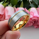 Offset Groove Brush Finish Excellent Quality 8mm Black Tungsten Comfort Fit Wedding Band for Men and Women