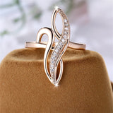 Unique Infinity Geometric Tree Leaf Champagne Rolled 14K Rose Gold AAA+ Zircon Diamonds Rings Cocktail Party Jewelry