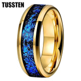 Blue Foil Inlay Beveled Polished Shiny 6/8MM Tungsten Ring for Men Women, Comfortable Fit Engagement Wedding Bands