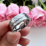 Flat Band Grooved Brushed 8mm Hammered Tungsten Carbide Comfort Fit Ring for Men Women - Fashion Wedding Jewelry