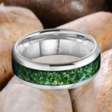 Green Moss Agate Inlay 6/8MM Dome Edges Tungsten Carbide Rings Mens Womens Fashion Engagement Wedding Bands