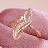 Elegant Geometric Texture 14K Rolled Rose Gold AAA+ White CZ Diamonds Personality Rings, Party Fashion Fine Jewelry