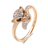 Amazing 14K Rolled Rose Gold Cute AAA+ Zircon Diamonds Full Paved Fox Rings For Women Party Fashion Gifts