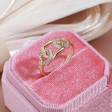 Awesome Luxury Geometric Hexagon Rolled 14K Rose Gold AAA Zircon Diamonds Hollow Rings For Women Fine Jewelry Gift