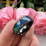 Super 8mm Multi Facet Hammer With Galaxy Series Opal Inlay Comfort Fit Men Women Tungsten Wedding Band