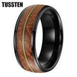 Whisky Barrel Oak Wood Guitar String Inlay 8mm Men, Women Tungsten Carbide Rings - Bridegroom Trendy Wedding Bands