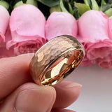 Marvelous Domed Stepped Edges 6mm 8mm Tungsten Hammer Comfort Fit Engagement Wedding Band Men, Women Trendy Jewelry