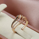 Luxury Marvelous Filled 14K Rose Gold Hollow Black White AAA+ Zircon Diamonds Ring - Ethnic Wedding Fine Jewelry
