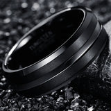 Lovely 8mm Frosted Surface Middle Groove Plated Black Tungsten Carbide Rings for Men - Wedding  Jewelry