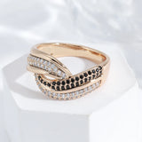 New Stunning Luxury 14K Rolled Rose Gold With Black White AAA+ CZ Diamonds Ethnic Style Rings - Fine Wedding Jewelry