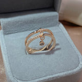 Elegant Double Layer 14K Rolled Rose Gold Shiny AAA+ Zircon Diamonds Ring - Luxury Unique Trendy Fine Jewelry