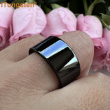 Shiny Tungsten Pipe Cut Polished 12mm Large Men Ring  Comfort Fit Wedding Band Fashion Jewelry