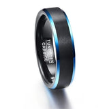 High Quality 6MM Blue Beveled Edges Black Matte Brushed Finish Tungsten Carbide Ring - Comfort Fit Size 7 to 12