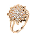 Luxury Rolled 14K Rose Gold Full AAA Zircon Diamonds Geometric Flower Rings For Women Vintage Jewelry Party Ring