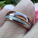 Koa Wood Meteorite Inlay  8mm Fashion Jewelry Tungsten Rings for Men Women Comfort Fit Engagement Wedding Band