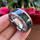 Galaxy Series Opal Inlay 8MM Black Hammer Multi Facet Tungsten Wedding Band For Men Women With Comfort Fit