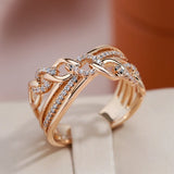 New Unique Cross Design 14K Rolled Rose Gold AAA Zircon Diamonds Big Rings for Women Fashion Modern Party Jewelry