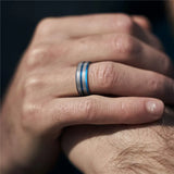 Super Trendy Blue/Gold Line With Silver Brushed 8MM Men Tungsten Carbide Rings Europe Style Wedding Bands Jewelry