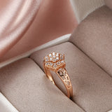Luxury Hexagon Cut Rolled 14K Rose Gold AAA Zircon Diamonds Full Paved Rings For Women Bride Wedding Jewelry