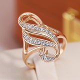 Luxury Hollow Double Curve Geometric Paved Filled 14K Rose Gold AAA+ ZirconDiamonds Rings - Vintage Jewelry