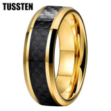 Excellent Shiny Bevel Edges 8MM Black Carbon Fiber Ring Classic Tungsten Comfort Fit Wedding Band For Men Women