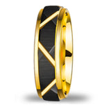 Amazing Brushed Groove Beveled Edge Pattern Black Gold Color 6mm/8mm Mens Tungsten Engagement Ring Wedding Bands