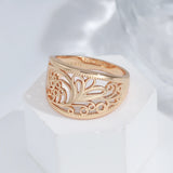 Elegant Hollow Texture Glossy Filled 14K Rose Gold Wide Rings For Women Vintage Ethnic Style Fashion Jewelry