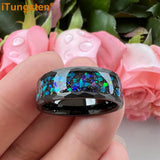 Super 8mm Multi Facet Hammer With Galaxy Series Opal Inlay Comfort Fit Men Women Tungsten Wedding Band
