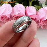Marvelous Domed Stepped Edges 6mm 8mm Tungsten Hammer Comfort Fit Engagement Wedding Band Men, Women Trendy Jewelry