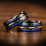 Orion Nebula Opal Meteorite Gold Foil Inlay 8MM Tungsten Rings For Men and Women - Engagement Wedding Promise Bands