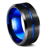 Luxury Mens Wedding Rings 6/8/10mm Tungsten Black With Blue Groove/ Inside Matte Brushed Engagement Wedding Bands