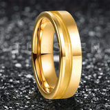 Customized Inlay, 1.5mm Offset Groove Pipe Cut Matte 6MM Gold/Silver Tone Tungsten Blank Core Comfort Fit Rings