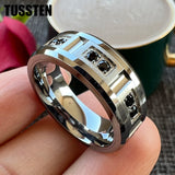 New Arrivals Black CZ Inlay 8MM Tungsten Steel Combination Cool Men's Promise Wedding Bands Rings