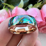 Superb Abalone Shell Inlay Domed Shape Polished Shiny Tungsten Carbide Ring Men, Women Comfort Fit Wedding Bands