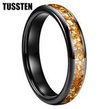 Outstanding Inlaid Gold colored crystal stone 4/6/8MM Men's and Women's Comfortable Fit Wedding Tungsten Ring