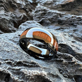 Amazing 8mm Deep Rosewood Wood Inlay Black Tungsten Domed Fashion Engagement Wedding Ring for Men and Women