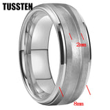 Superb Blank Stepped Beveled Edges Brushed Finish Core 2/3mm Groove Pipe Cut Polished 8MM Tungsten WEdding Bands