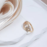 Awesome Luxury Geometric Hexagon Rolled 14K Rose Gold AAA Zircon Diamonds Hollow Rings For Women Fine Jewelry Gift